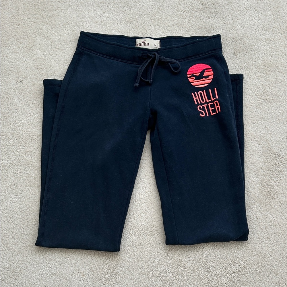 Hollister Dark Blue Straight Leg Joggers with Bright Pink Logo